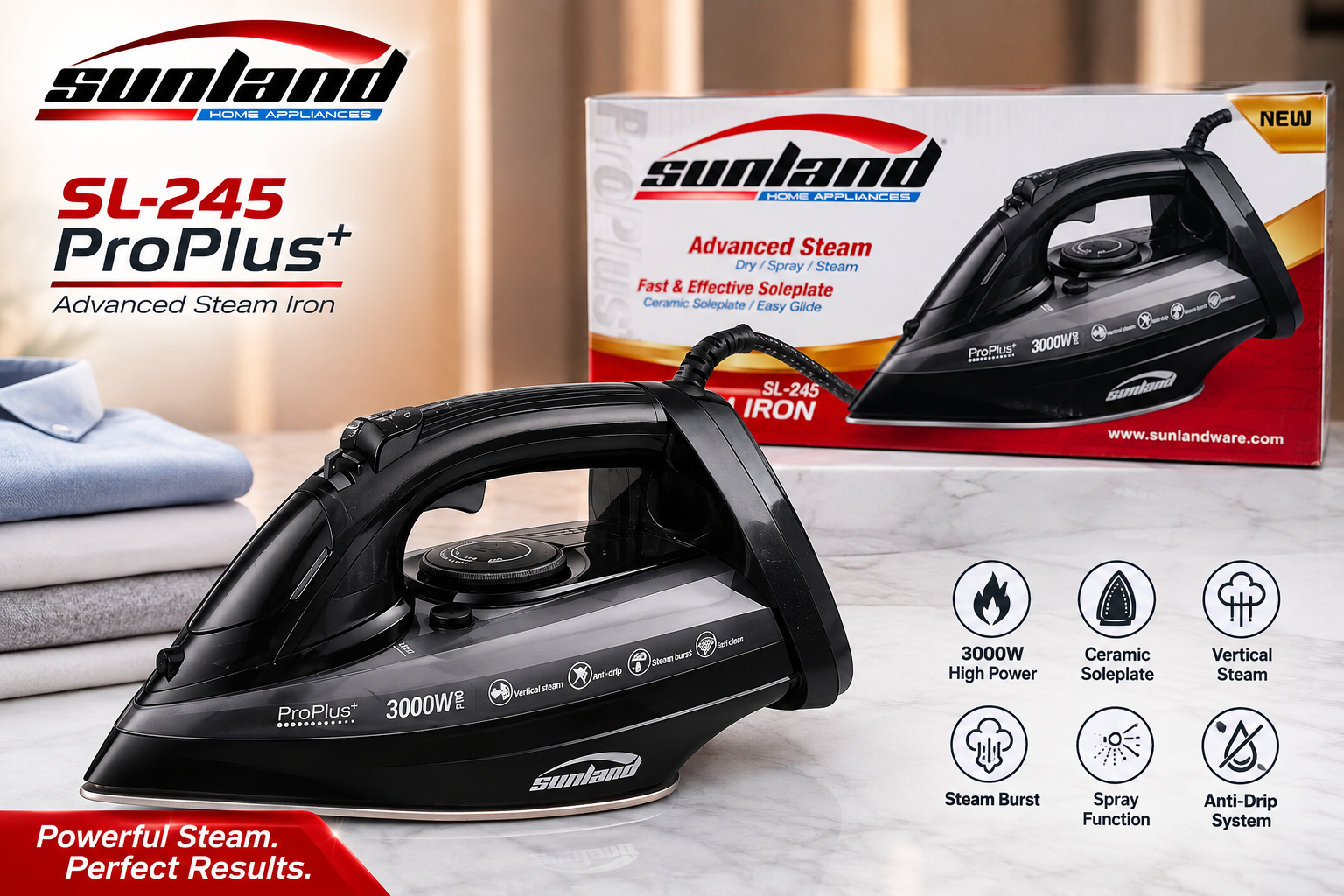 اتو بخار سان‌لند مدل SL-245 ProPlus+ توان 3000 وات